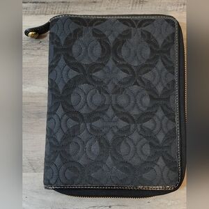 Coach fabric  black C logo zip around address book.